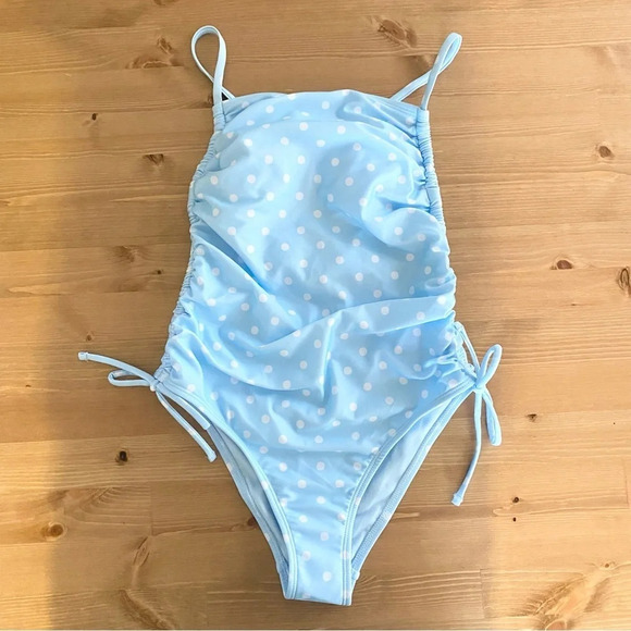 Target Women's One Piece Wild Fable XXS Solid Blue Polka Dot Bathing Suit NWOT - Picture 1 of 7